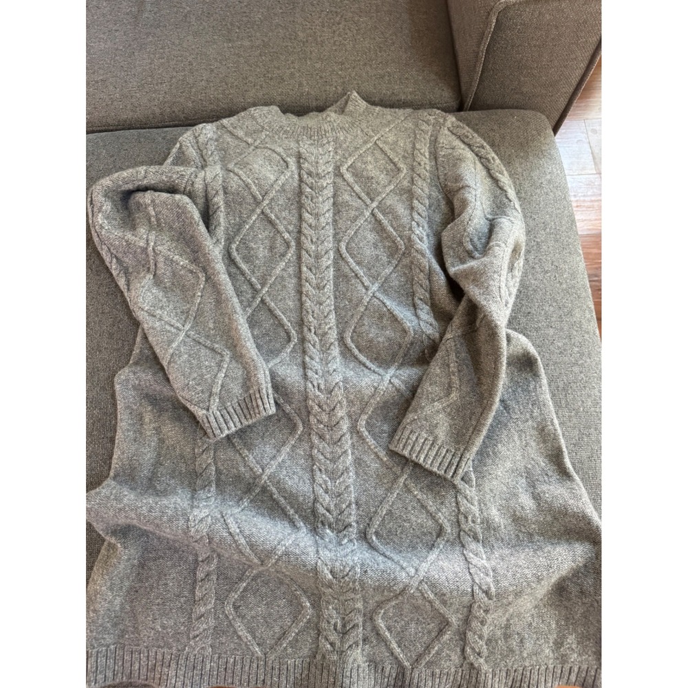 Loft Womens XL Gray‎ Cable Knit Mock Neck Long Sleeve Sweater Dress Heathered
